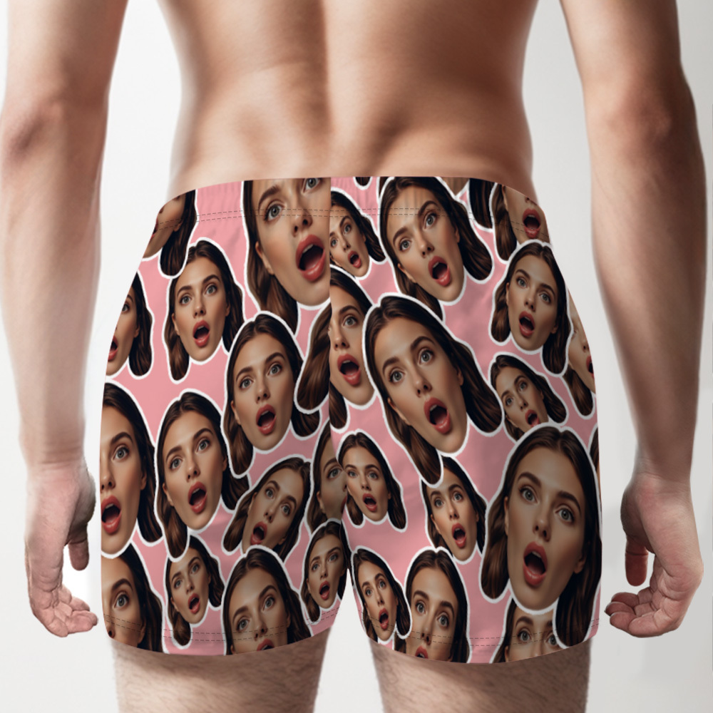 Custom Face Mash Multicolor Boxer Shorts Personalized Waistband Casual Underwear Valentine for Him - MyPhotoSocksAu