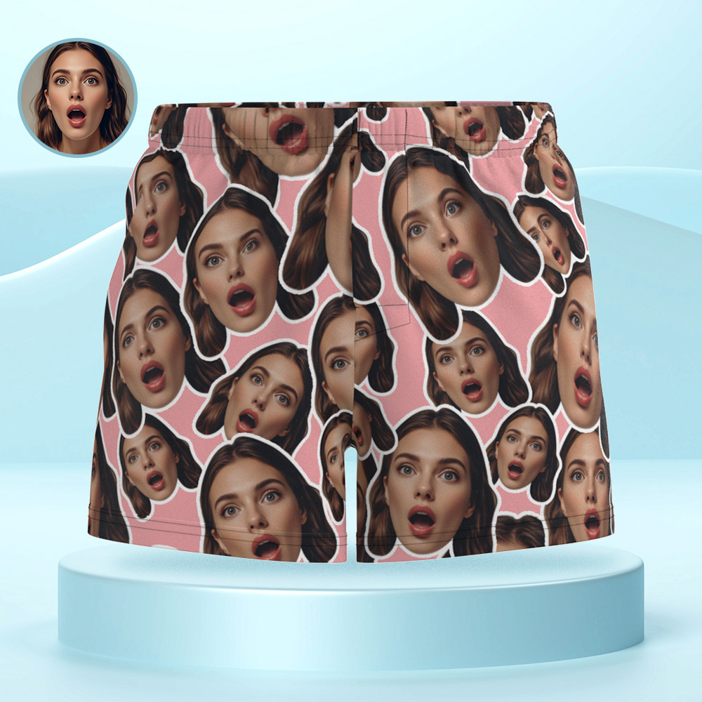 Custom Face Mash Multicolor Boxer Shorts Personalized Waistband Casual Underwear Valentine for Him - MyPhotoSocksAu