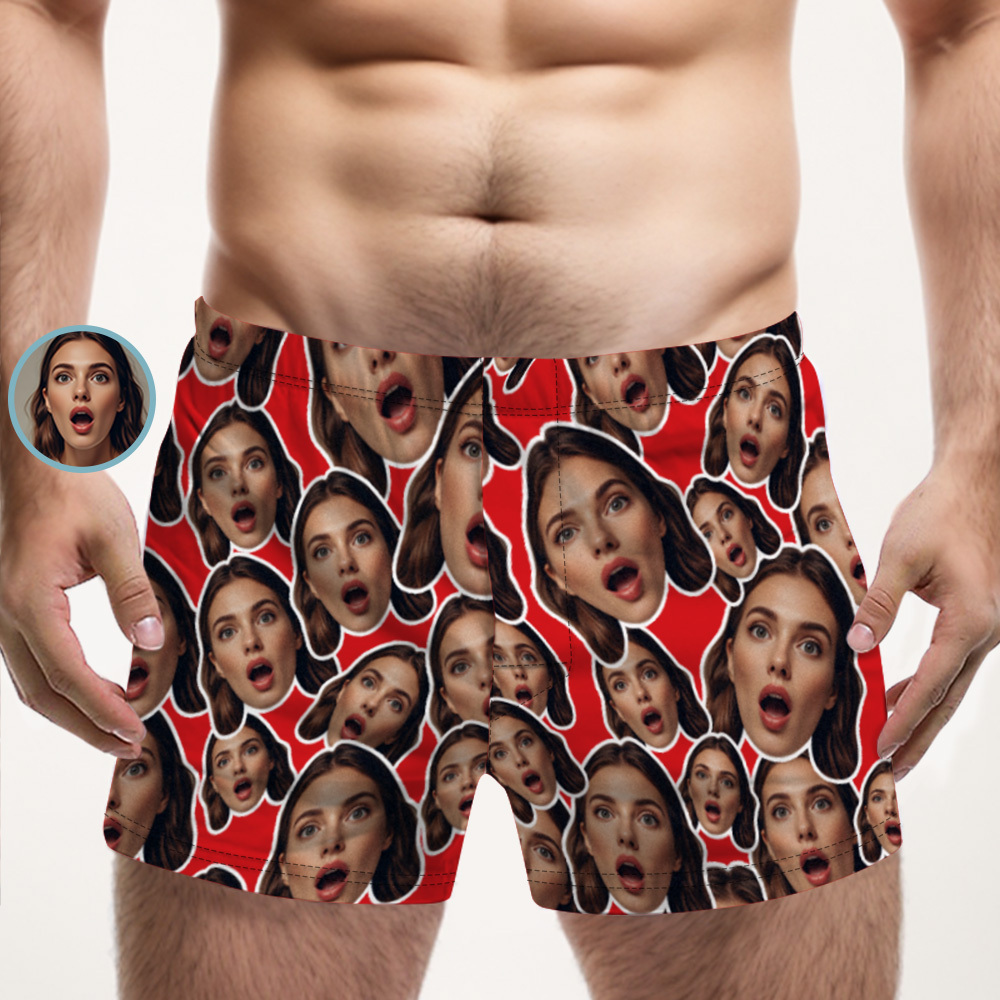 Custom Face Mash Multicolor Boxer Shorts Personalized Waistband Casual Underwear Valentine for Him - MyPhotoSocksAu