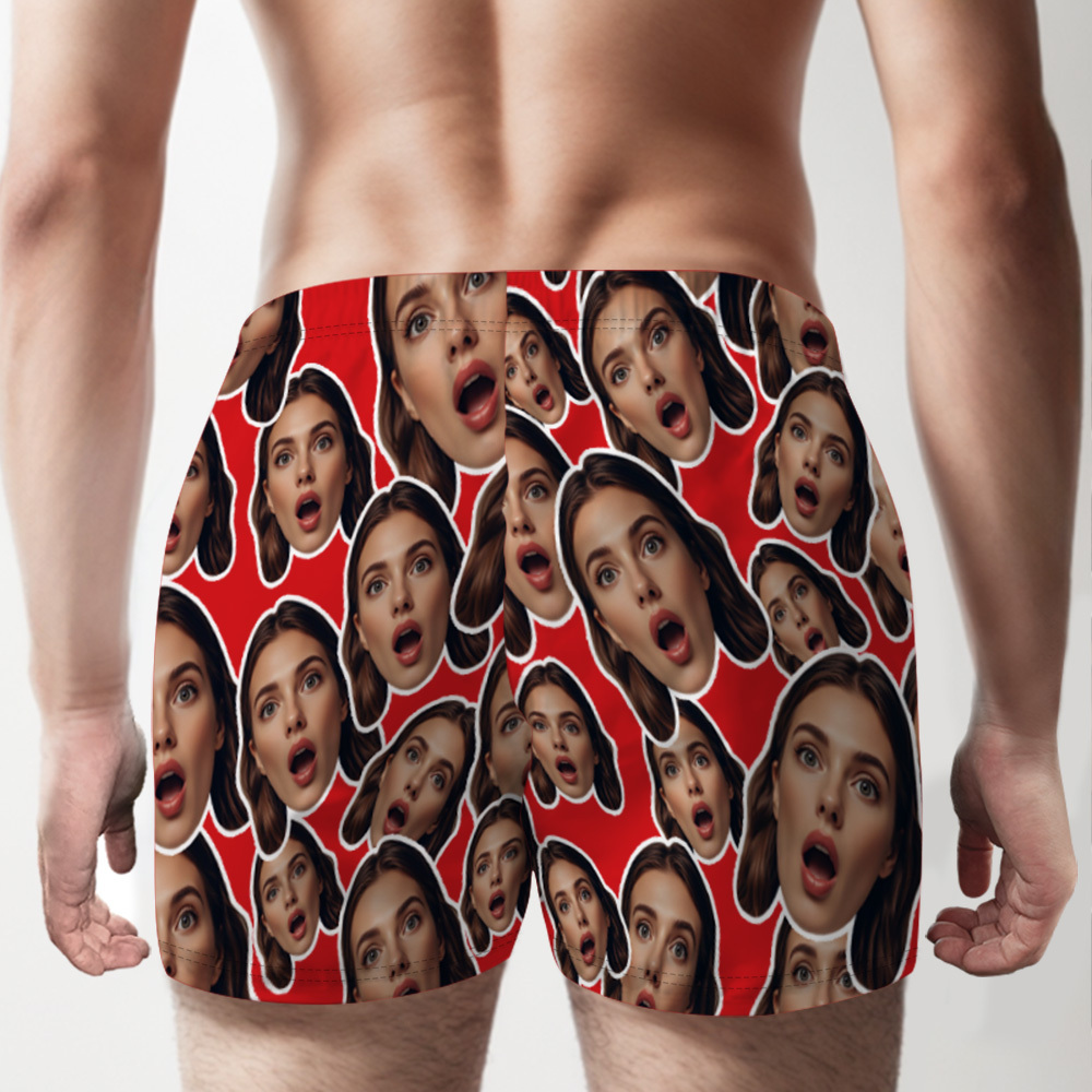 Custom Face Mash Multicolor Boxer Shorts Personalized Waistband Casual Underwear Valentine for Him - MyPhotoSocksAu
