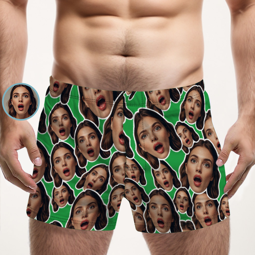 Custom Face Mash Multicolor Boxer Shorts Personalized Waistband Casual Underwear Valentine for Him - MyPhotoSocksAu