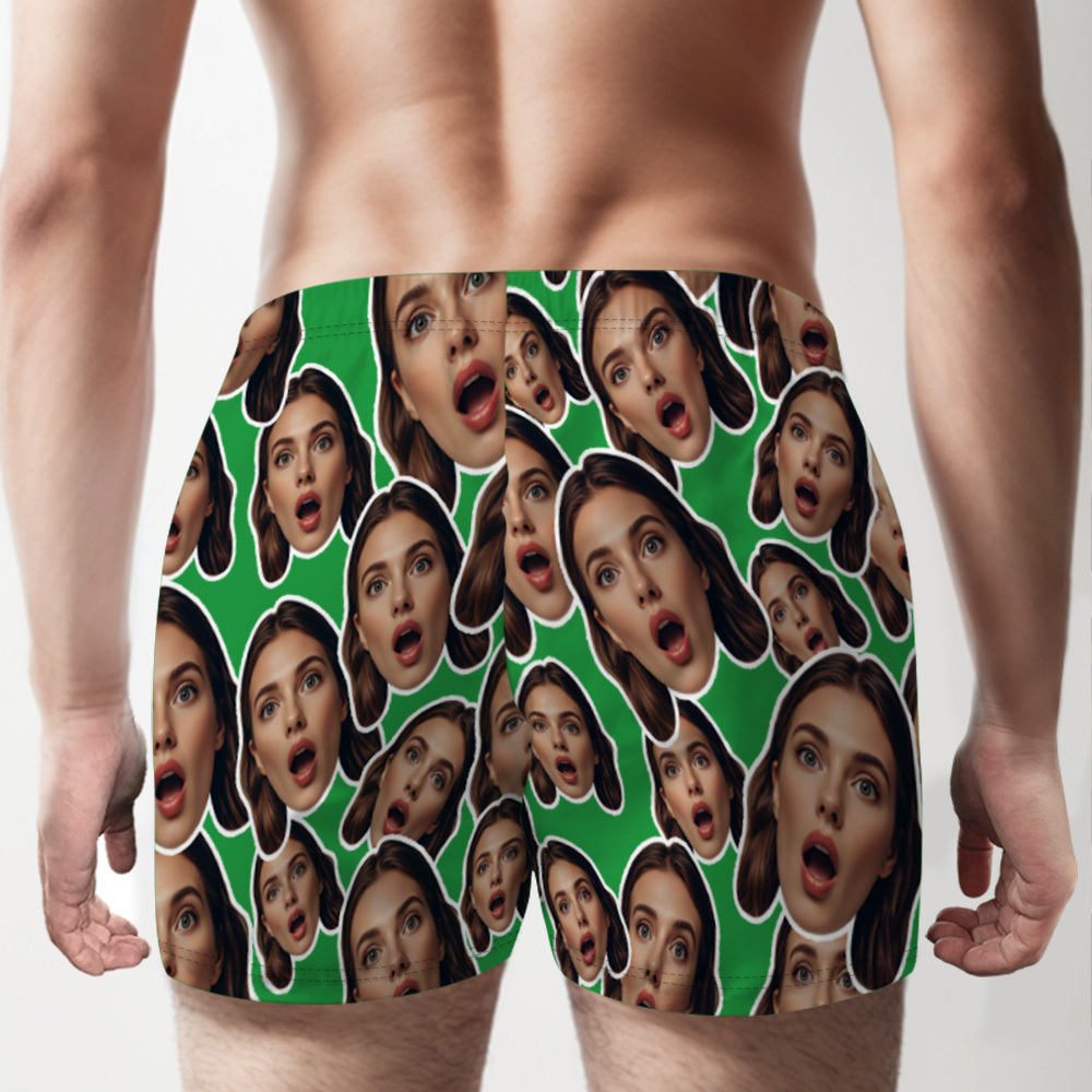 Custom Face Mash Multicolor Boxer Shorts Personalized Waistband Casual Underwear Valentine for Him - MyPhotoSocksAu