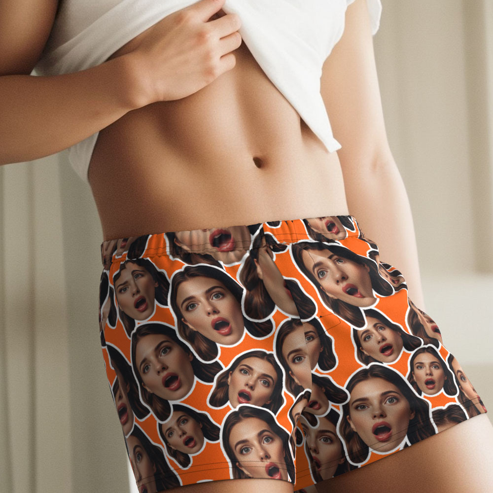Custom Face Mash Multicolor Boxer Shorts Personalized Waistband Casual Underwear Valentine for Him - MyPhotoSocksAu