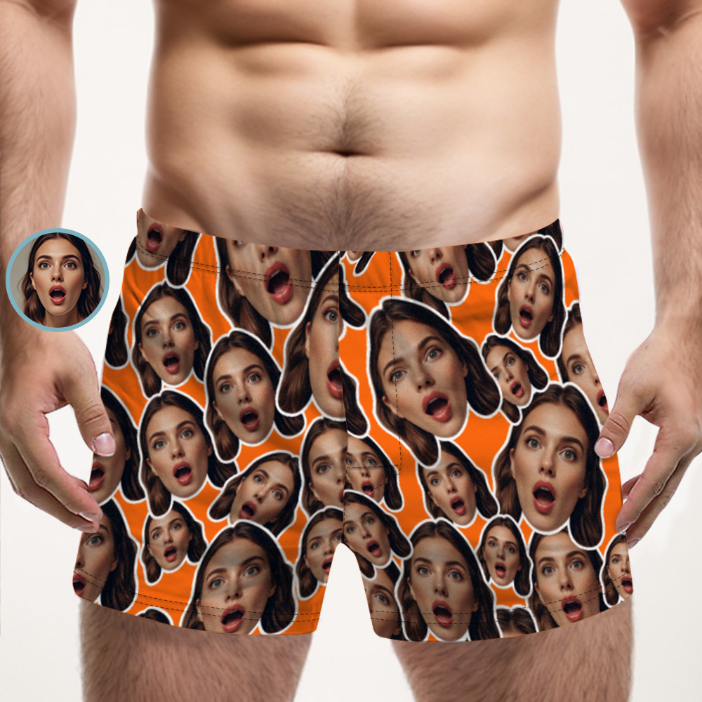 Custom Face Mash Multicolor Boxer Shorts Personalized Waistband Casual Underwear Valentine for Him - MyPhotoSocksAu