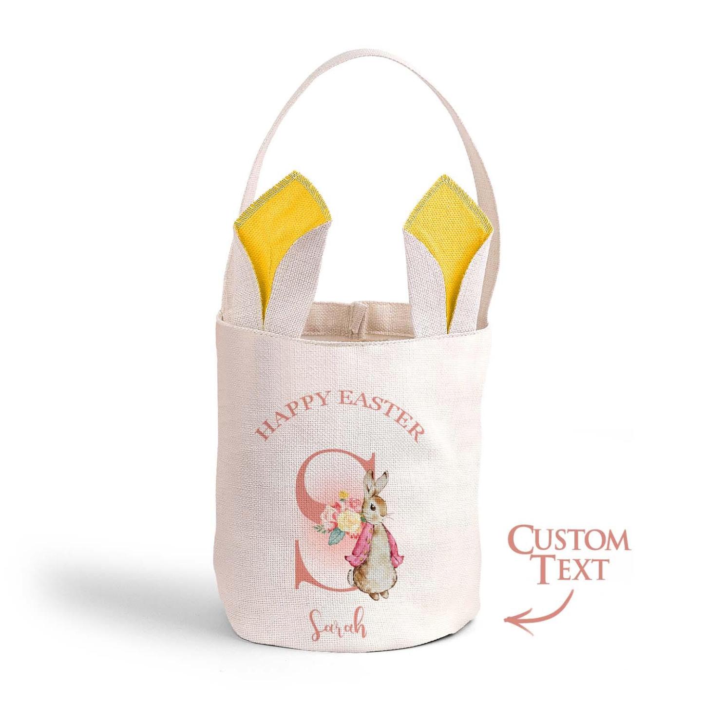 Personalized Cute Peter Rabbit Bunny Ears Bucket Bag with Initial and Name Easter Egg Hunt Basket Birthday Party Favors Gift for Kids - MyPhotoSocksAu