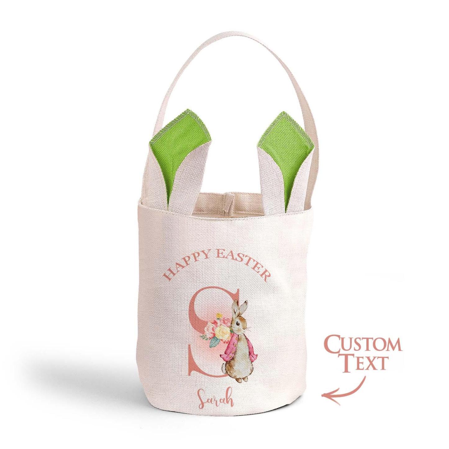Personalized Cute Peter Rabbit Bunny Ears Bucket Bag with Initial and Name Easter Egg Hunt Basket Birthday Party Favors Gift for Kids - MyPhotoSocksAu