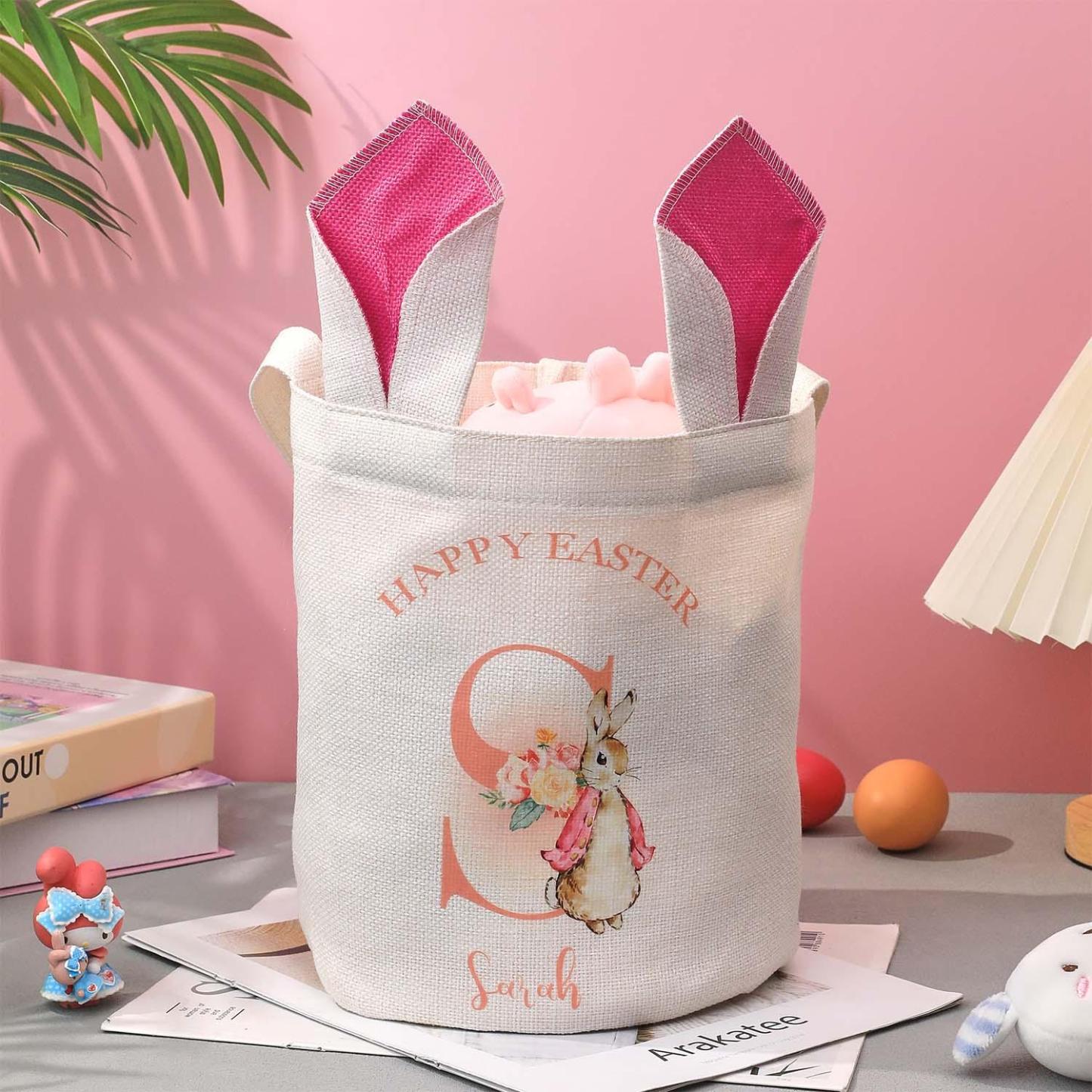 Personalized Cute Peter Rabbit Bunny Ears Bucket Bag with Initial and Name Easter Egg Hunt Basket Birthday Party Favors Gift for Kids - MyPhotoSocksAu