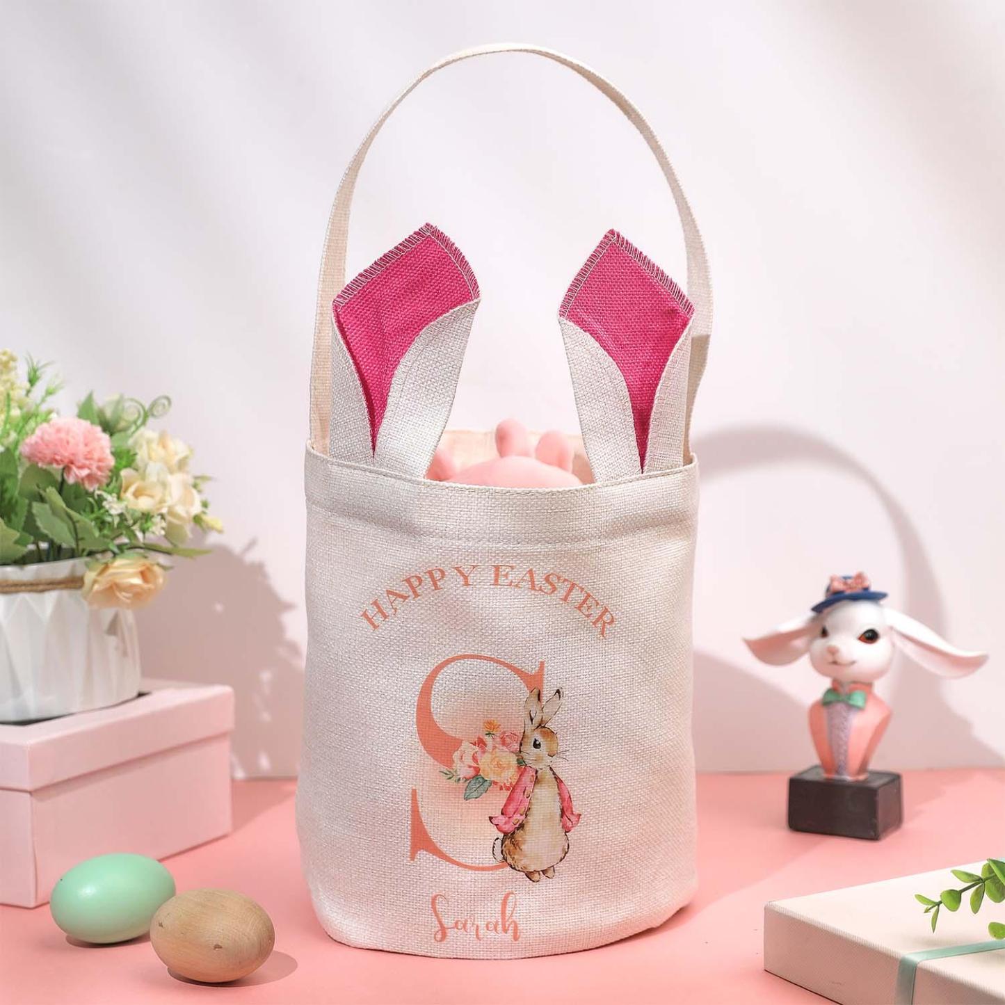 Personalized Cute Peter Rabbit Bunny Ears Bucket Bag with Initial and Name Easter Egg Hunt Basket Birthday Party Favors Gift for Kids - MyPhotoSocksAu