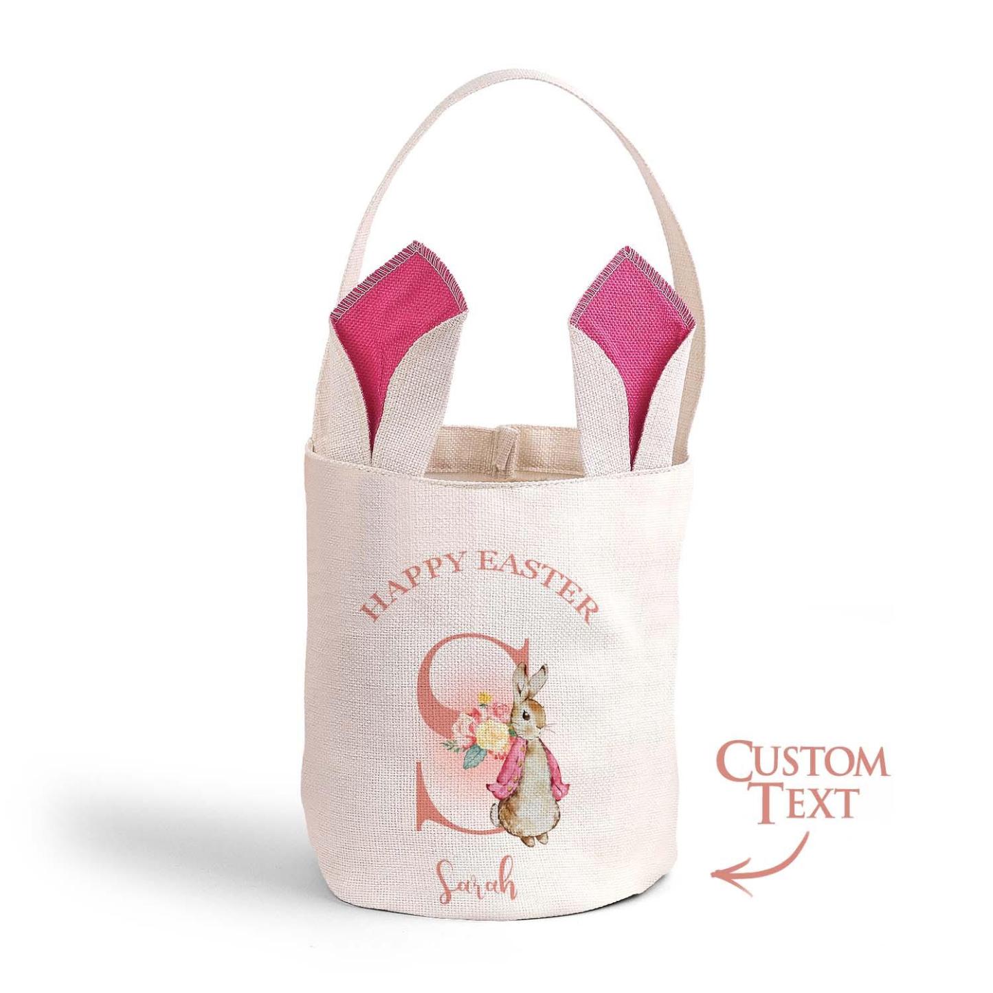 Personalized Cute Peter Rabbit Bunny Ears Bucket Bag with Initial and Name Easter Egg Hunt Basket Birthday Party Favors Gift for Kids - MyPhotoSocksAu