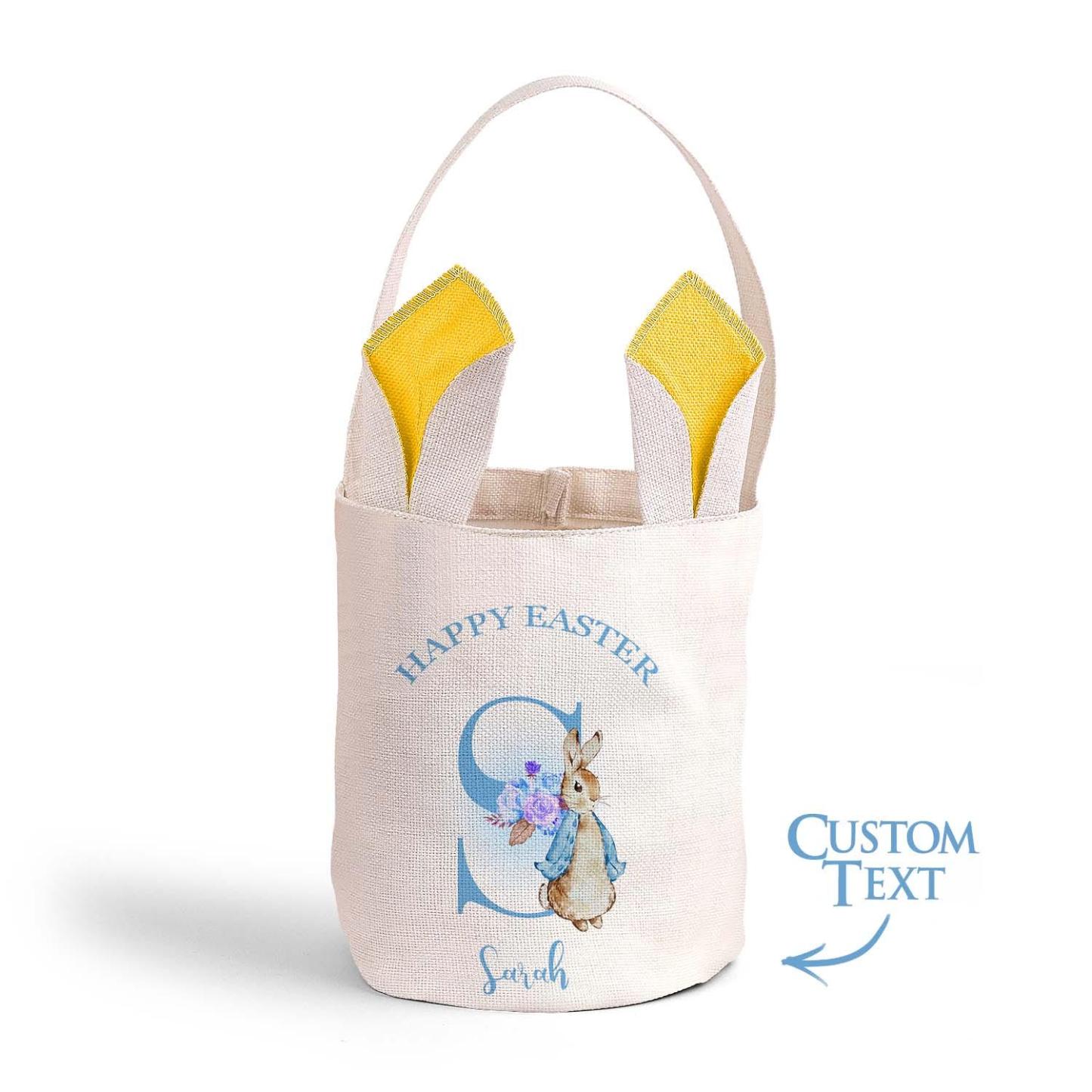 Personalized Cute Peter Rabbit Bunny Ears Bucket Bag with Initial and Name Easter Egg Hunt Basket Birthday Party Favors Gift for Kids - MyPhotoSocksAu