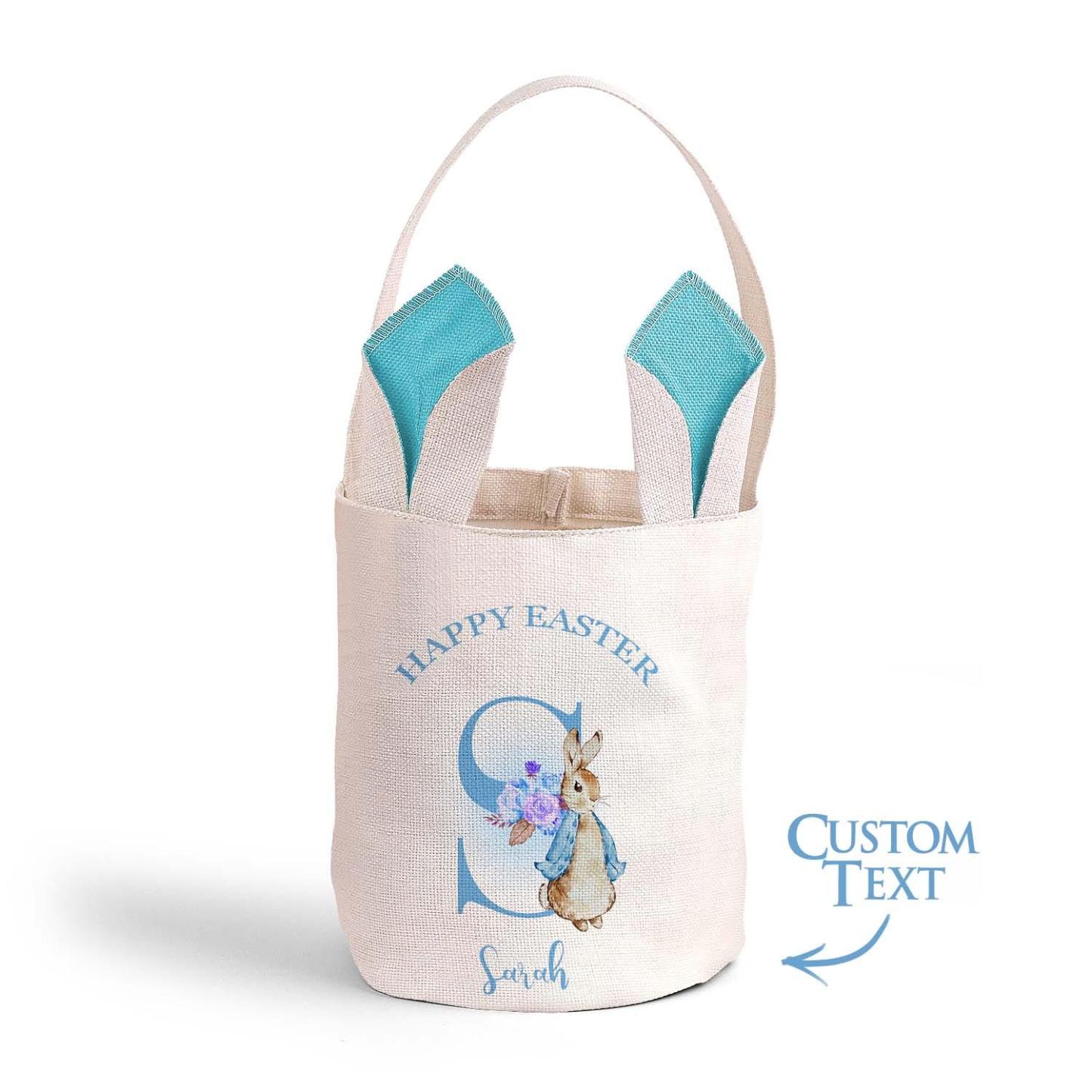 Personalized Cute Peter Rabbit Bunny Ears Bucket Bag with Initial and Name Easter Egg Hunt Basket Birthday Party Favors Gift for Kids - MyPhotoSocksAu