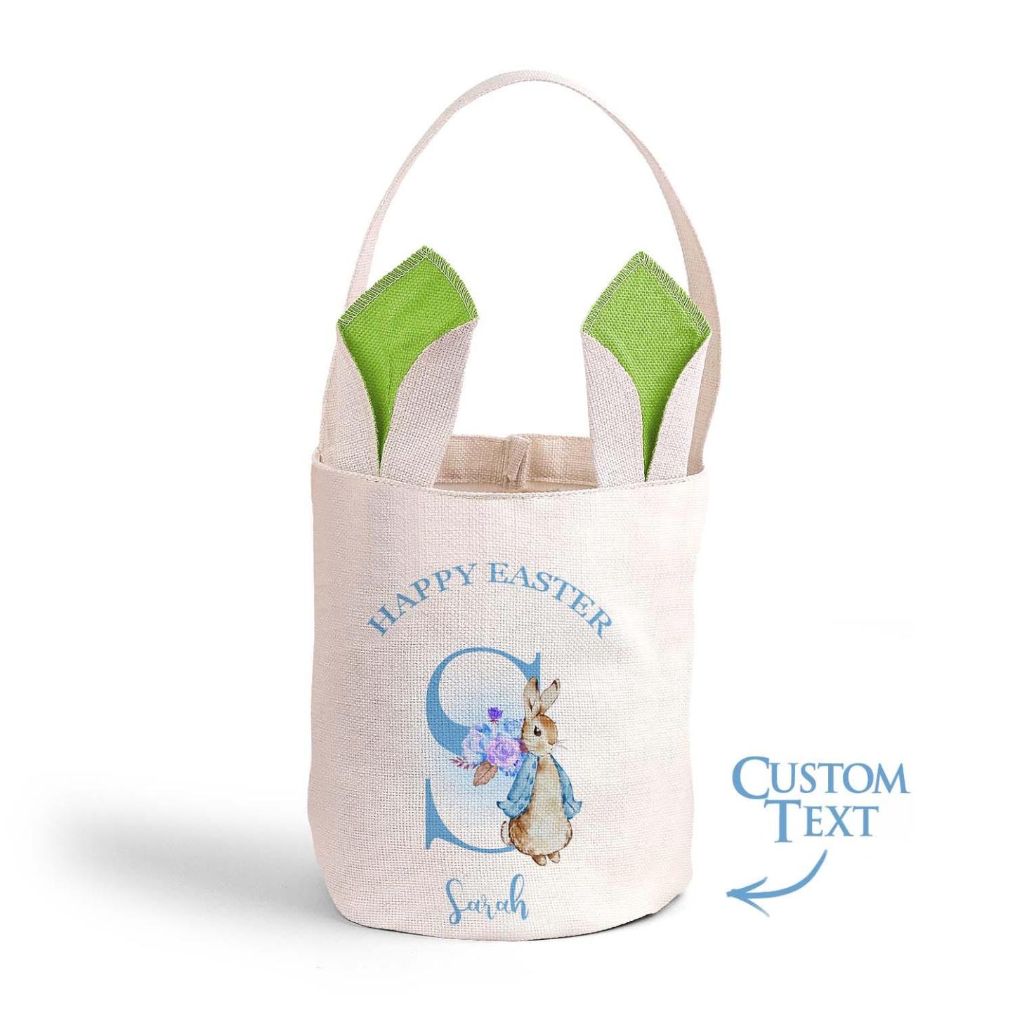 Personalized Cute Peter Rabbit Bunny Ears Bucket Bag with Initial and Name Easter Egg Hunt Basket Birthday Party Favors Gift for Kids - MyPhotoSocksAu