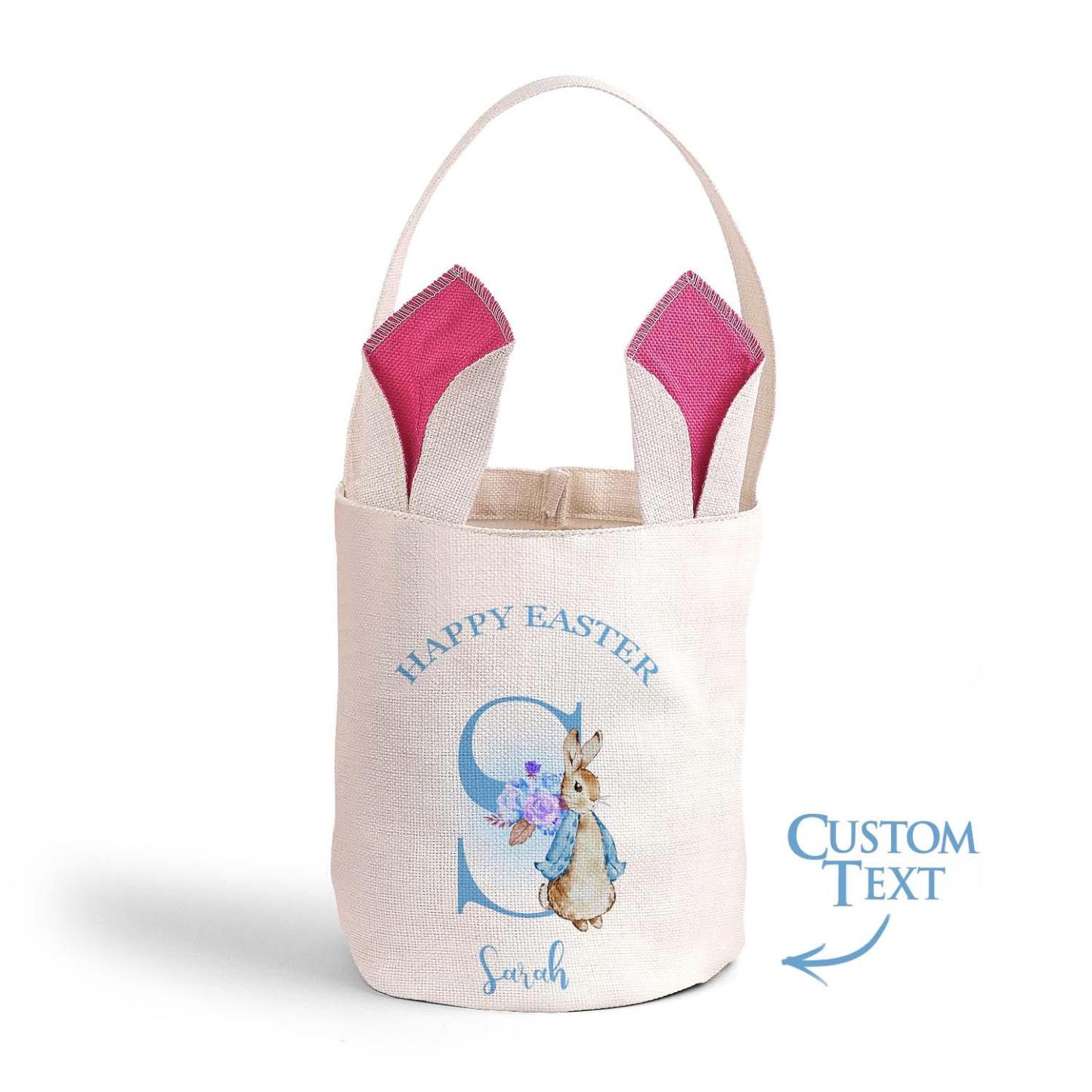 Personalized Cute Peter Rabbit Bunny Ears Bucket Bag with Initial and Name Easter Egg Hunt Basket Birthday Party Favors Gift for Kids - MyPhotoSocksAu