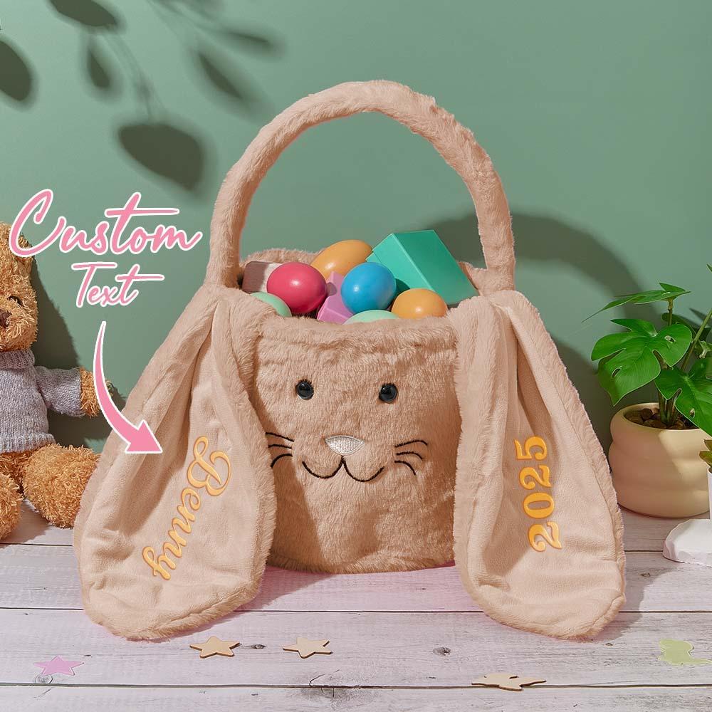 Personalized Easter basket,Embroidered Plush Easter basket,Kids Bunny Basket with Name,Easter egg hunt basket,Easter Bucket,Kids Easter Gift - MyPhotoSocksAu