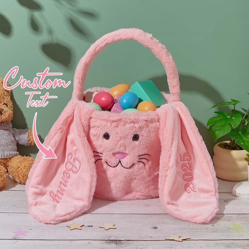Personalized Easter basket,Embroidered Plush Easter basket,Kids Bunny Basket with Name,Easter egg hunt basket,Easter Bucket,Kids Easter Gift - MyPhotoSocksAu