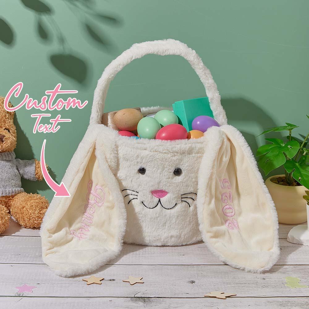 Personalized Easter basket,Embroidered Plush Easter basket,Kids Bunny Basket with Name,Easter egg hunt basket,Easter Bucket,Kids Easter Gift - MyPhotoSocksAu