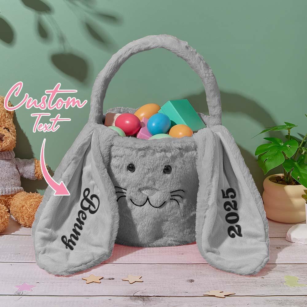 Personalized Easter basket,Embroidered Plush Easter basket,Kids Bunny Basket with Name,Easter egg hunt basket,Easter Bucket,Kids Easter Gift - MyPhotoSocksAu