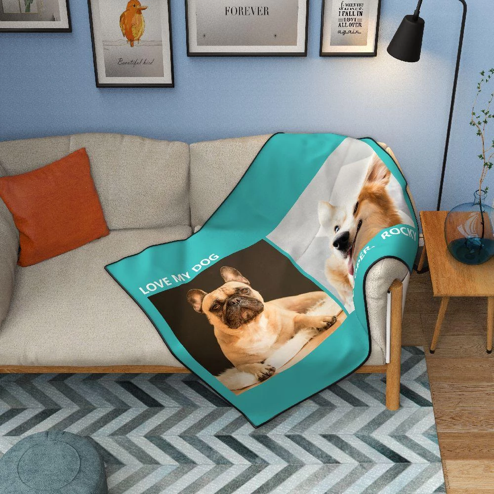 Photo Blanket Personalized Pets Fleece with 2 Photos - MyPhotoSocksAU