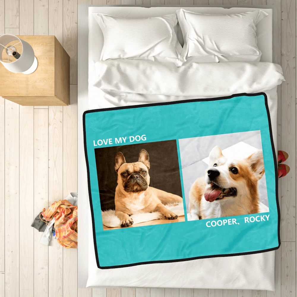 Photo Blanket Personalized Pets Fleece with 2 Photos - MyPhotoSocksAU