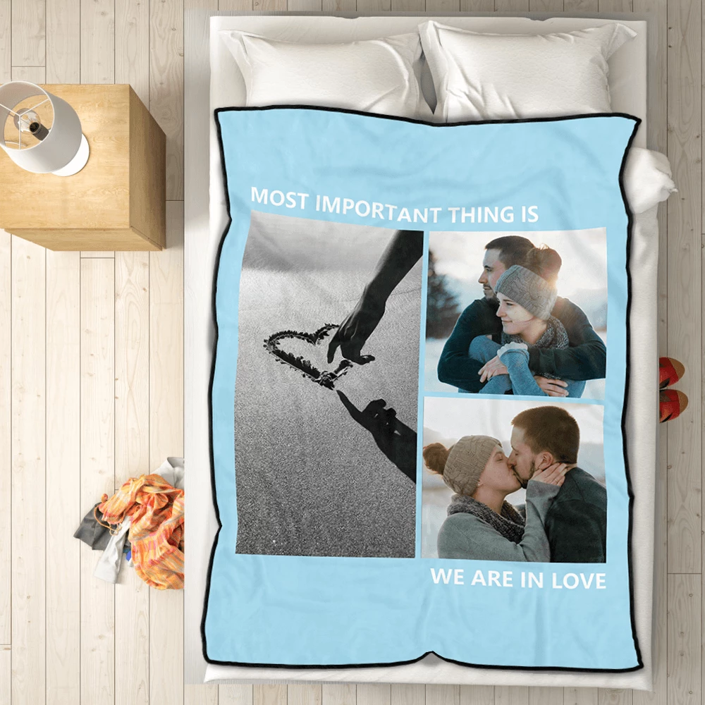 Personalized Love with 3 Photos Fleece Custom Blanket - MyPhotoSocksAU