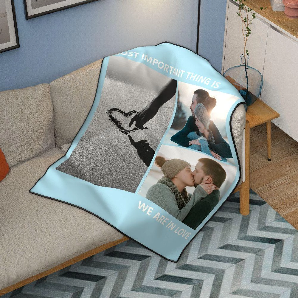 Personalized Love with 3 Photos Fleece Custom Blanket - MyPhotoSocksAU