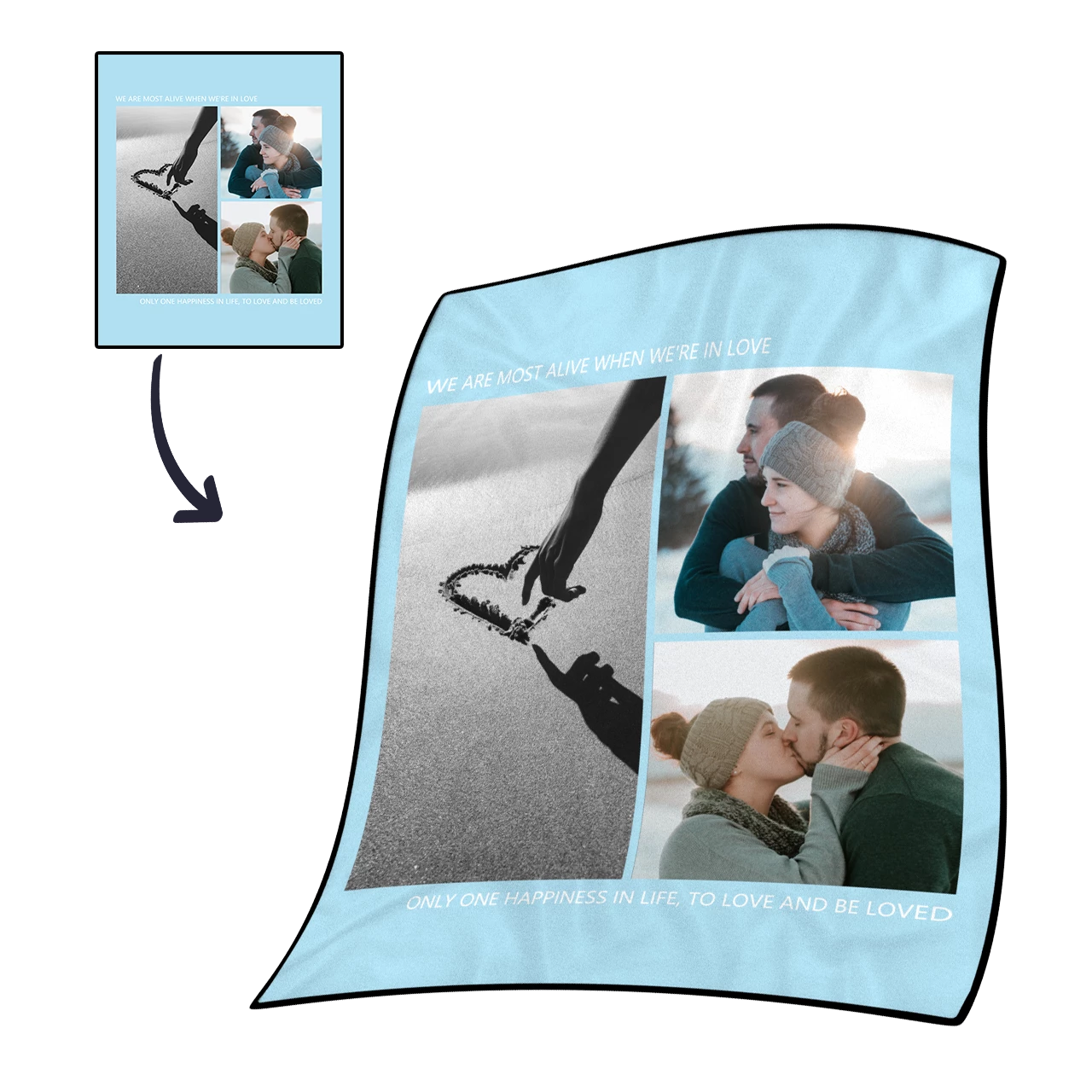 Personalized Love with 3 Photos Fleece Custom Blanket - MyPhotoSocksAU