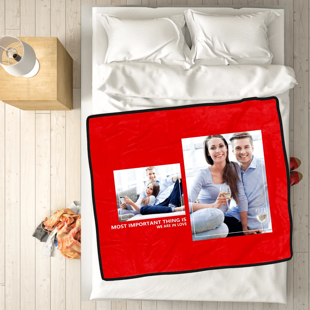 Personalized Perfect Love with 2 Photos Fleece Custom Blanket - MyPhotoSocksAU