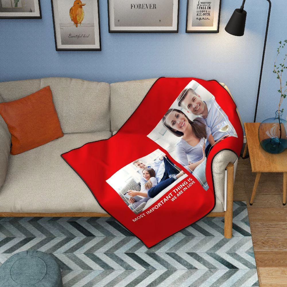 Personalized Perfect Love with 2 Photos Fleece Custom Blanket - MyPhotoSocksAU