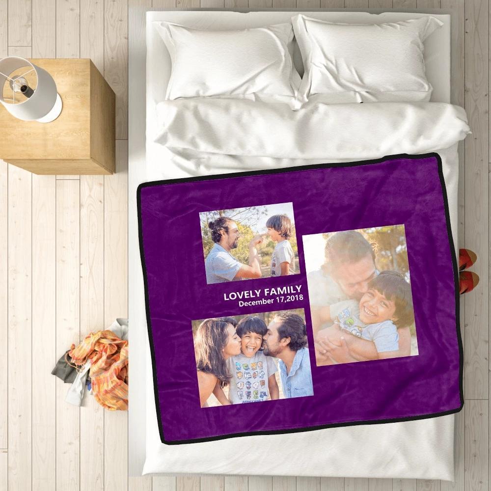 Personalized Love with 3 Photos Custom Fleece Custom Blanket - MyPhotoSocksAU