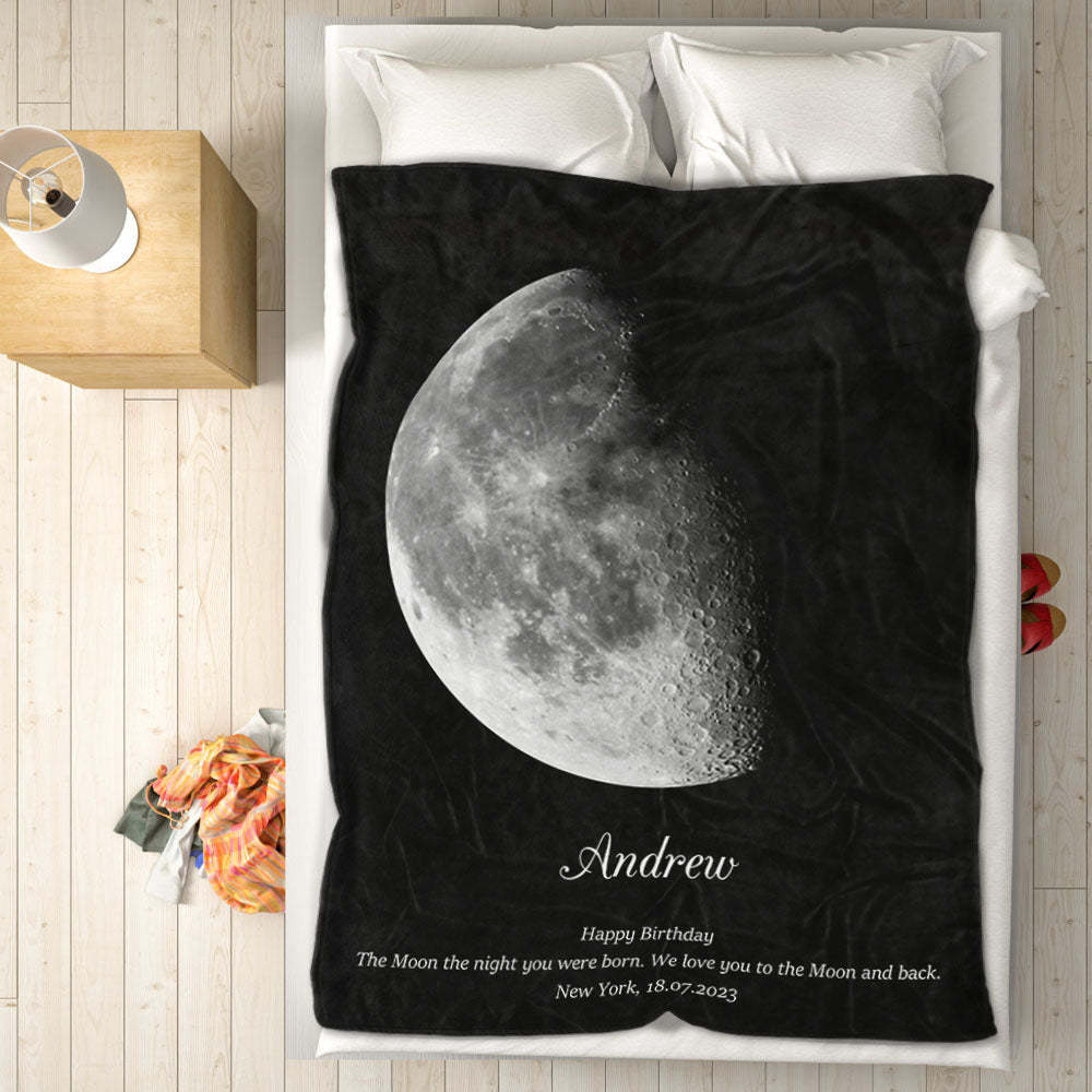 Custom Moon Phase Blanket Personalized Names Birthday Gift - My Photo Socks AU