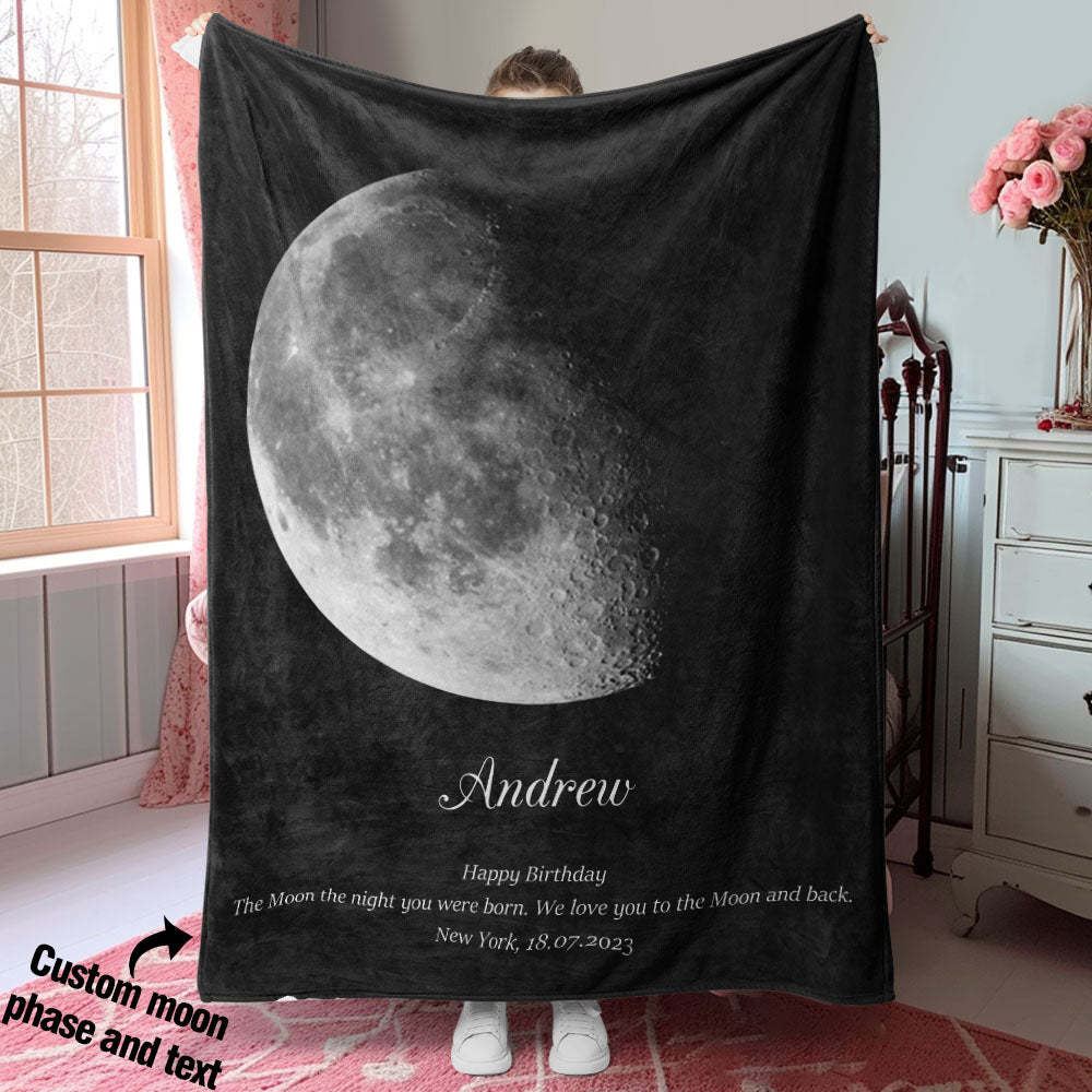 Custom Moon Phase Blanket Personalized Names Birthday Gift - My Photo Socks AU