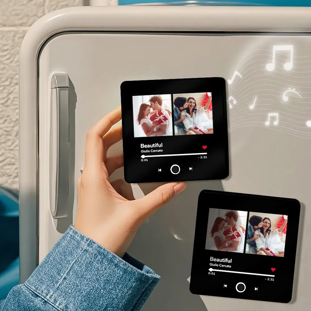 Custom Double Photo Fridge Magnet Personalised Photo Fridge Magnet Can Play Songs 3.0 Version with Frame Gifts - MyPhotoSocksAu