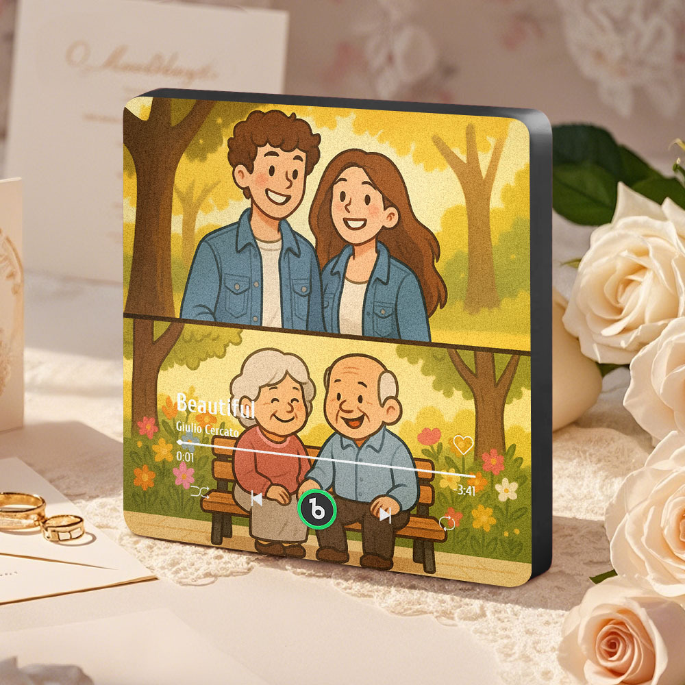 Custom Portrait Figurine Young & Elderly Style Fridge Magnet Music Can Be Played Without Cell Phone Music Cartoon Poster Bluetooth Fridge Magnet - MyPhotoSocksAu