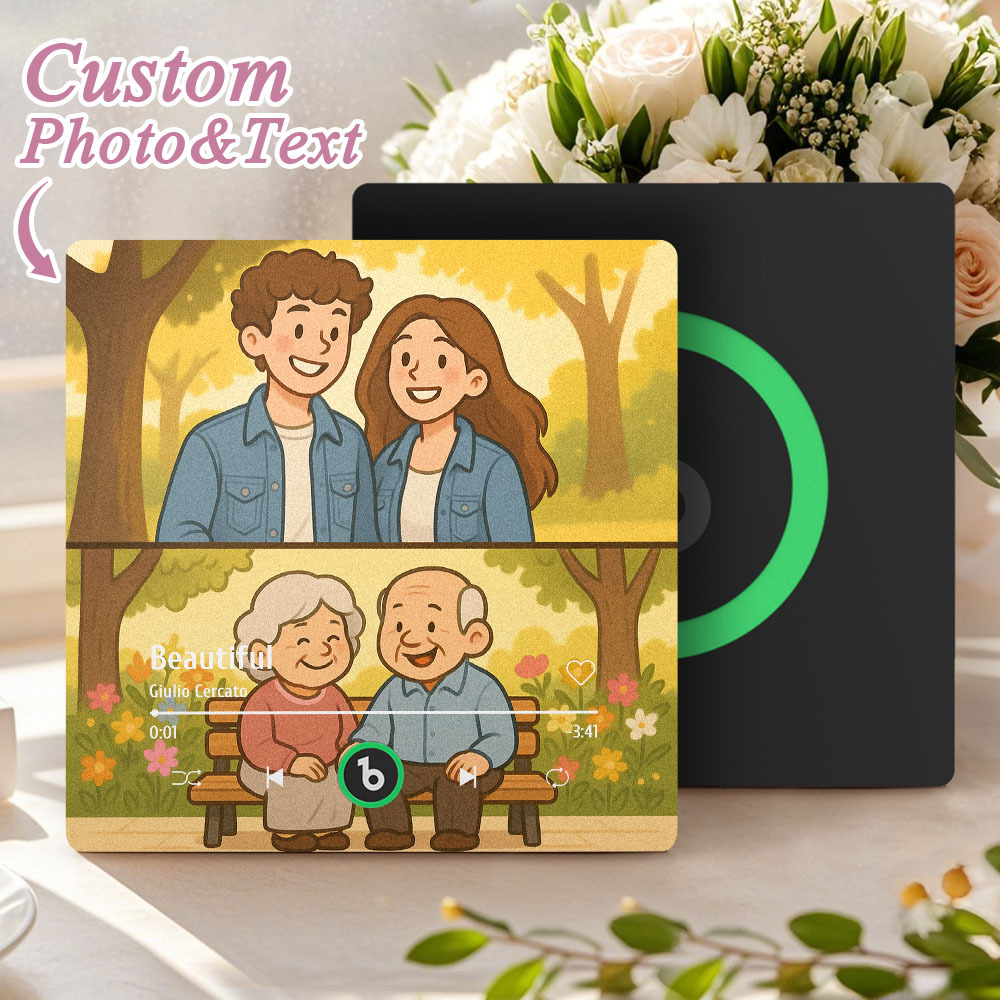 Custom Portrait Figurine Young & Elderly Style Fridge Magnet Music Can Be Played Without Cell Phone Music Cartoon Poster Bluetooth Fridge Magnet - MyPhotoSocksAu