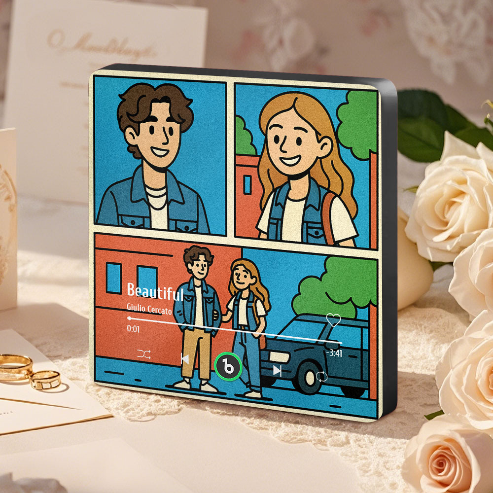 Custom Portrait Figurine Young & Elderly Style Fridge Magnet Music Can Be Played Without Cell Phone Music Cartoon Poster Bluetooth Fridge Magnet - MyPhotoSocksAu