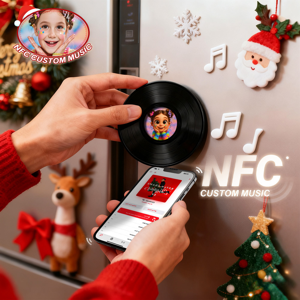 Custom NFC Music Acrylic Fridge Magnet Song Fridge Magnet Personalized Music Fridge Magnet Can Play Songs Christmas Gifts - MyPhotoSocksAu