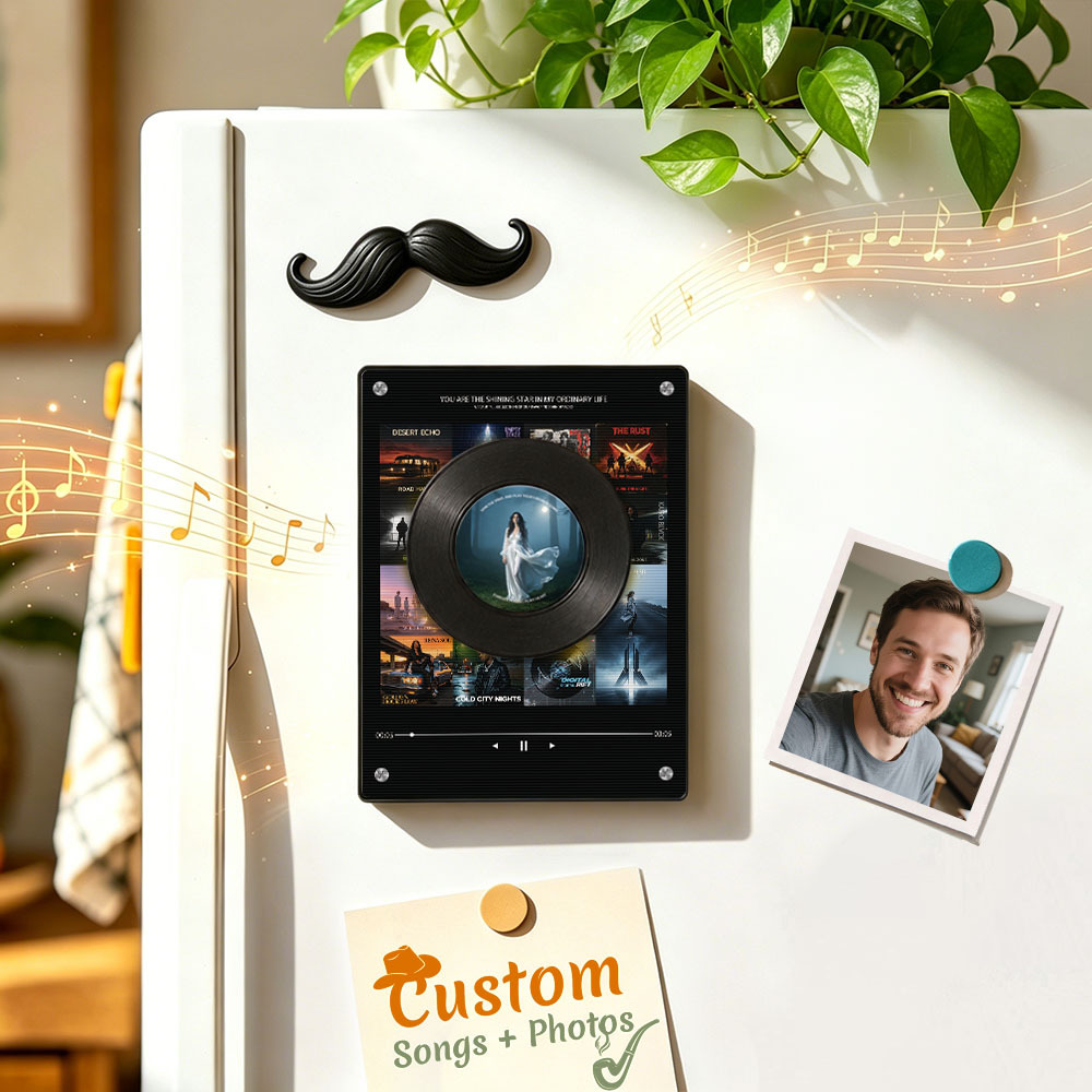 Personalized Record Vinyl Music Fridge Magnet – Custom Photo & Song Playback Magnet, Retro Music Wall Decor Gift for Couples & Family - MyPhotoSocksAu