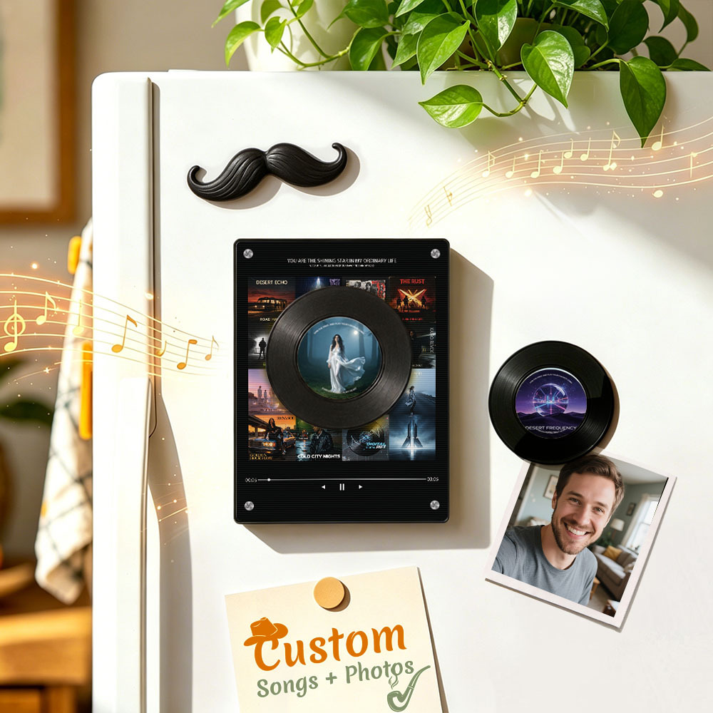 Personalized Record Vinyl Music Fridge Magnet – Custom Photo & Song Playback Magnet, Retro Music Wall Decor Gift for Couples & Family - MyPhotoSocksAu