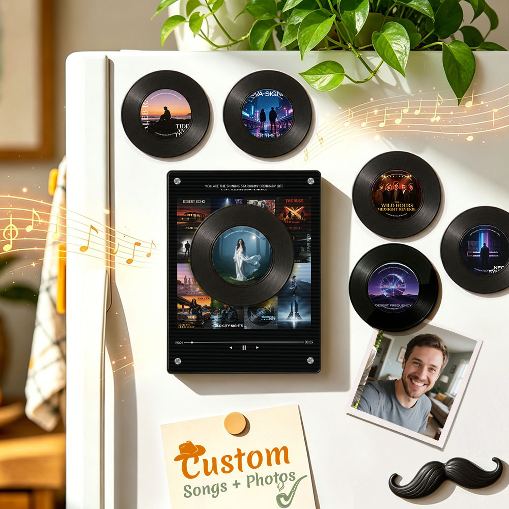 Personalized Record Vinyl Music Fridge Magnet – Custom Photo & Song Playback Magnet, Retro Music Wall Decor Gift for Couples & Family - MyPhotoSocksAu