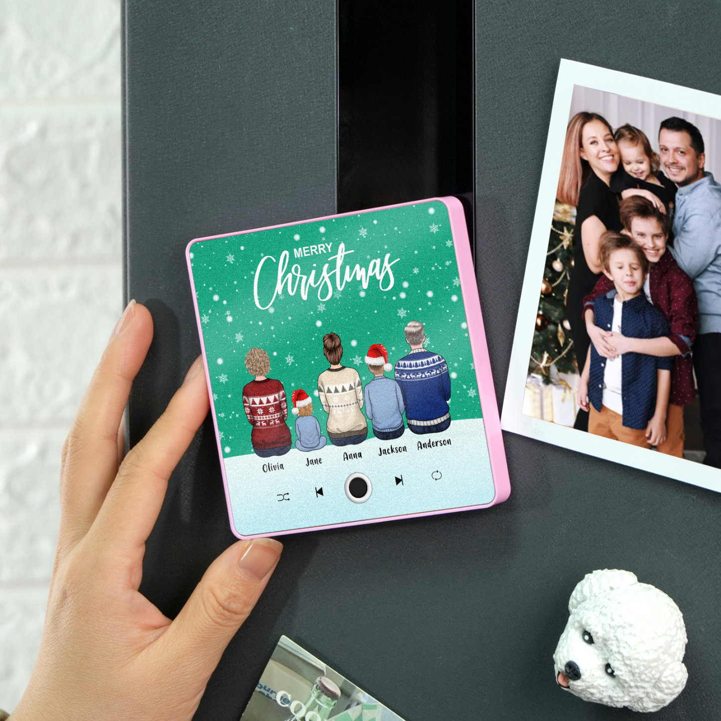 Custom Family Portrait Personalized Music Fridge Magnet Merry Christmas Custom Music Magnets Can Play Songs Christmas Gift Family Gifts - MyPhotoSocksAu