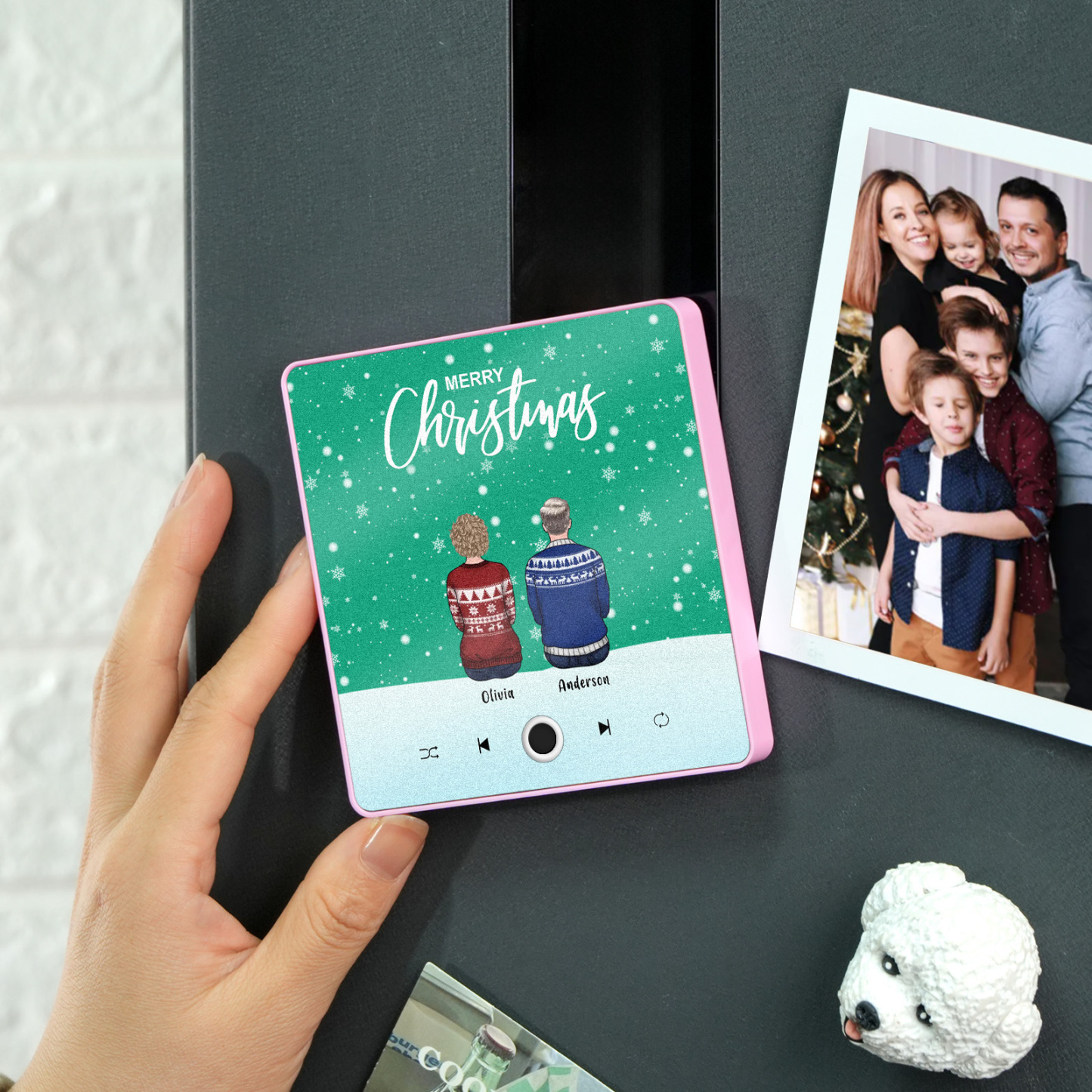 Custom Family Portrait Personalized Music Fridge Magnet Merry Christmas Custom Music Magnets Can Play Songs Christmas Gift Family Gifts - MyPhotoSocksAu