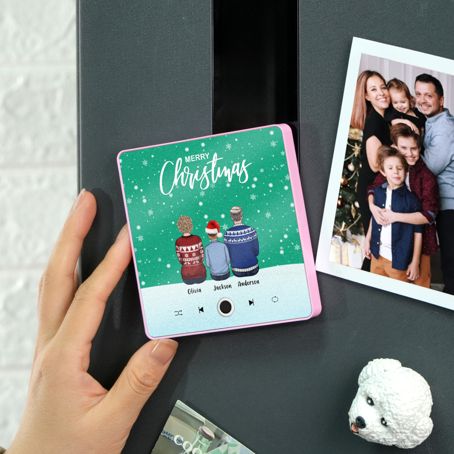 Custom Family Portrait Personalized Music Fridge Magnet Merry Christmas Custom Music Magnets Can Play Songs Christmas Gift Family Gifts - MyPhotoSocksAu