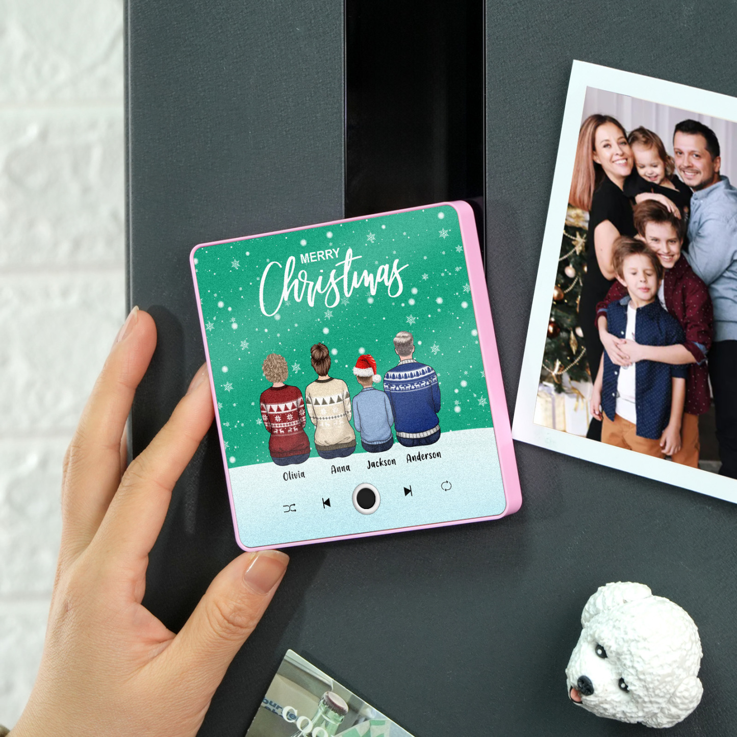 Custom Family Portrait Personalized Music Fridge Magnet Merry Christmas Custom Music Magnets Can Play Songs Christmas Gift Family Gifts - MyPhotoSocksAu