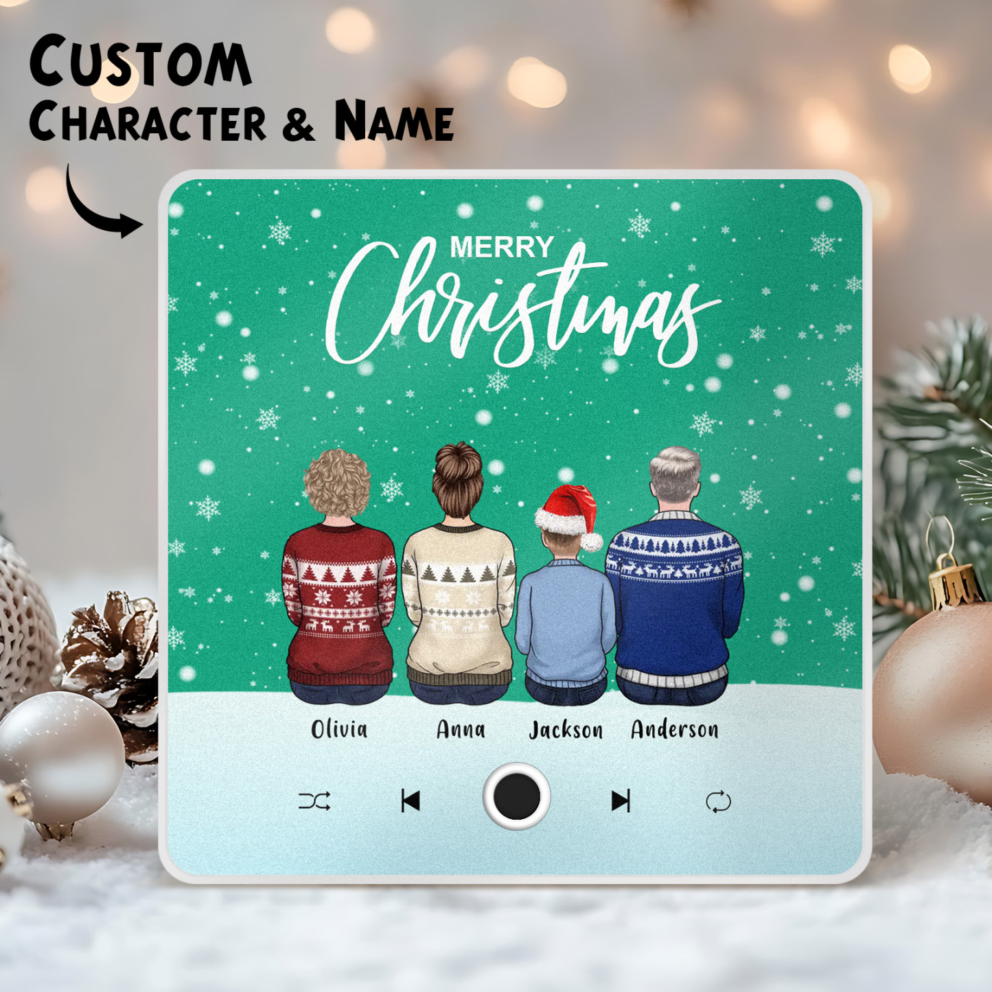 Custom Family Portrait Personalized Music Fridge Magnet Merry Christmas Custom Music Magnets Can Play Songs Christmas Gift Family Gifts - MyPhotoSocksAu