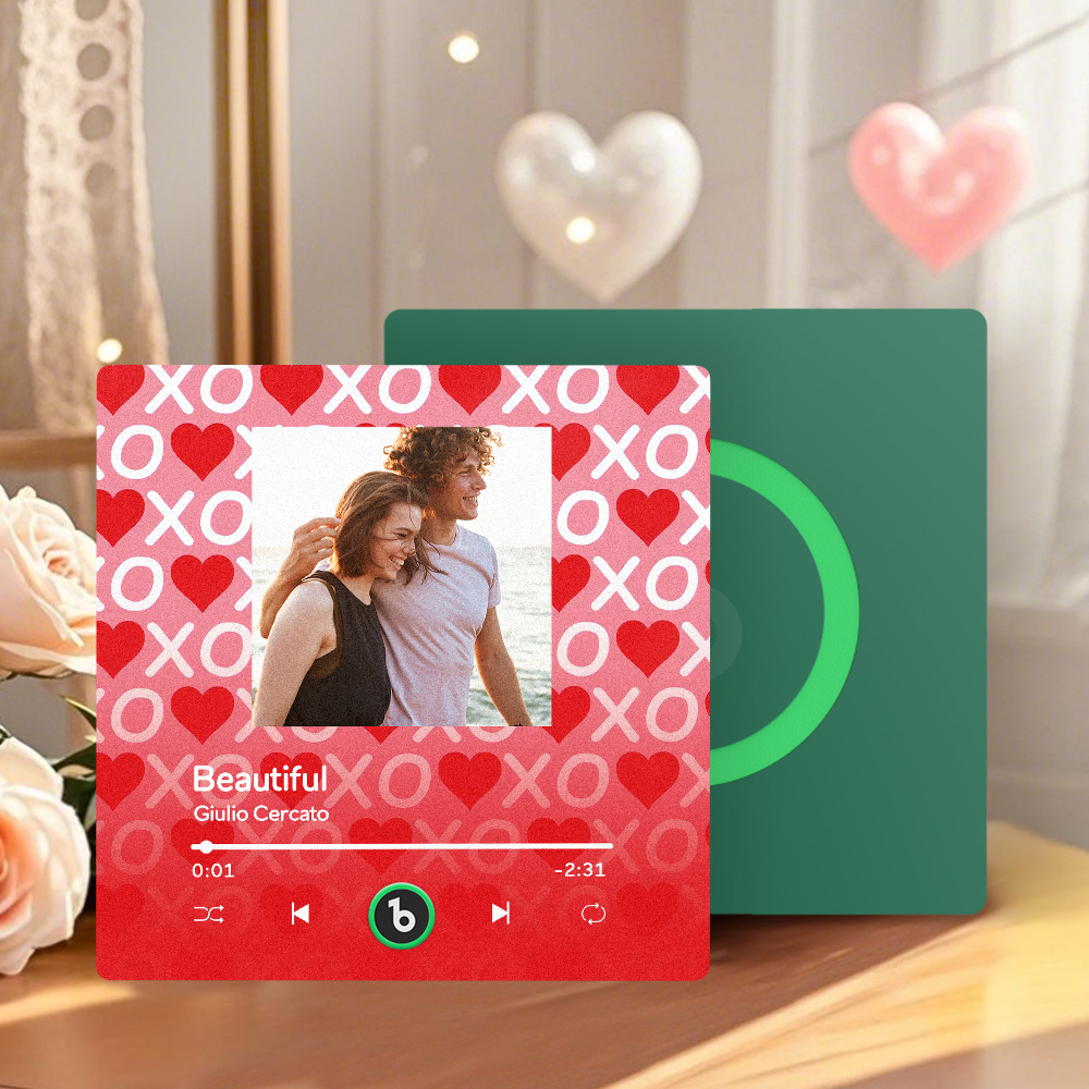 Personalized Music Fridge Magnet Pink Valentine Gift Album Fridge Magnet Music Wall Photo Sticker Music Movement That Can Be Played Gift for Couple - MyPhotoSocksAu