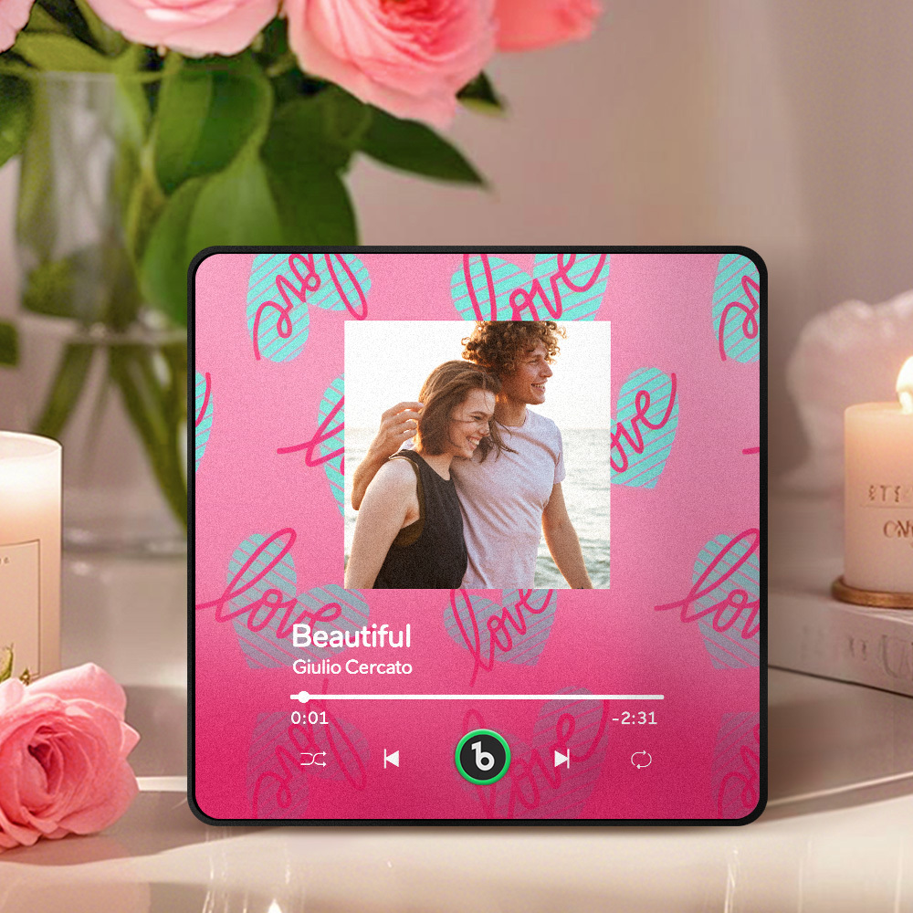 Personalized Music Fridge Magnet Pink Valentine Gift Album Fridge Magnet Music Wall Photo Sticker Music Movement That Can Be Played Gift for Couple - MyPhotoSocksAu
