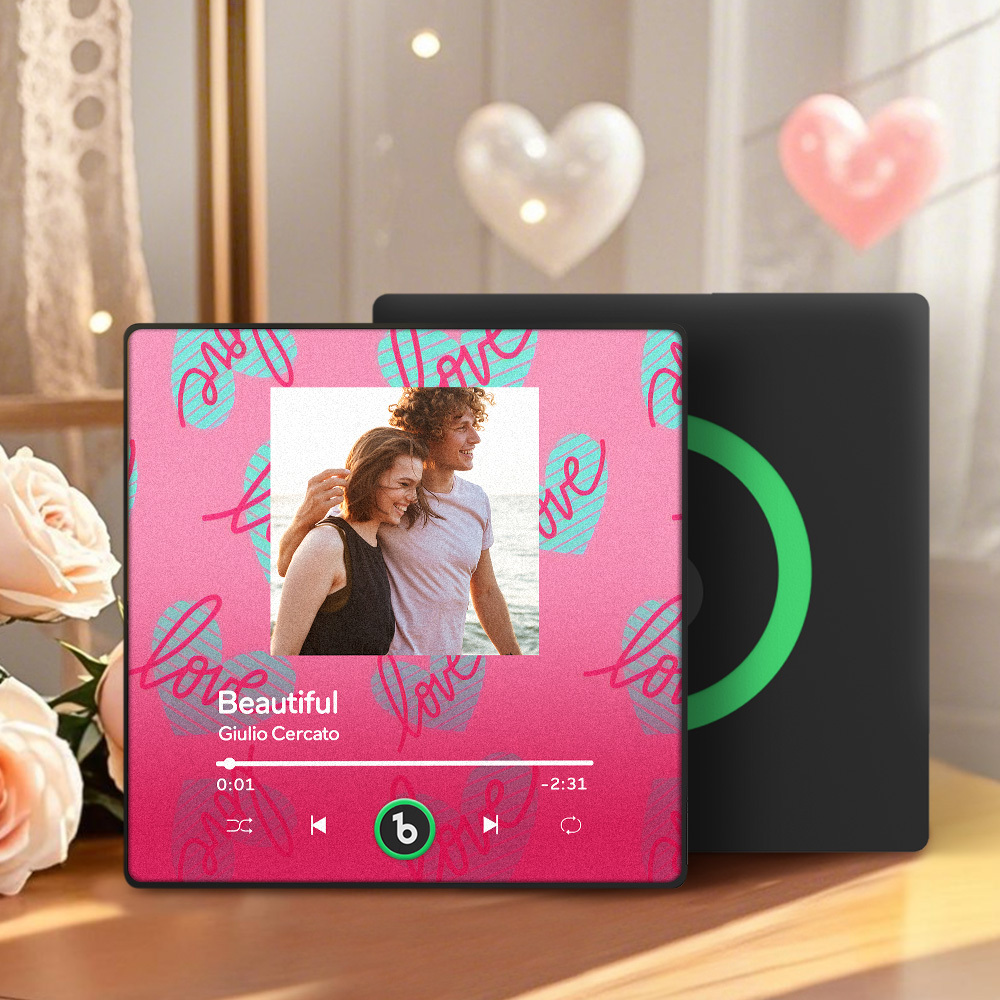 Personalized Music Fridge Magnet Pink Valentine Gift Album Fridge Magnet Music Wall Photo Sticker Music Movement That Can Be Played Gift for Couple - MyPhotoSocksAu