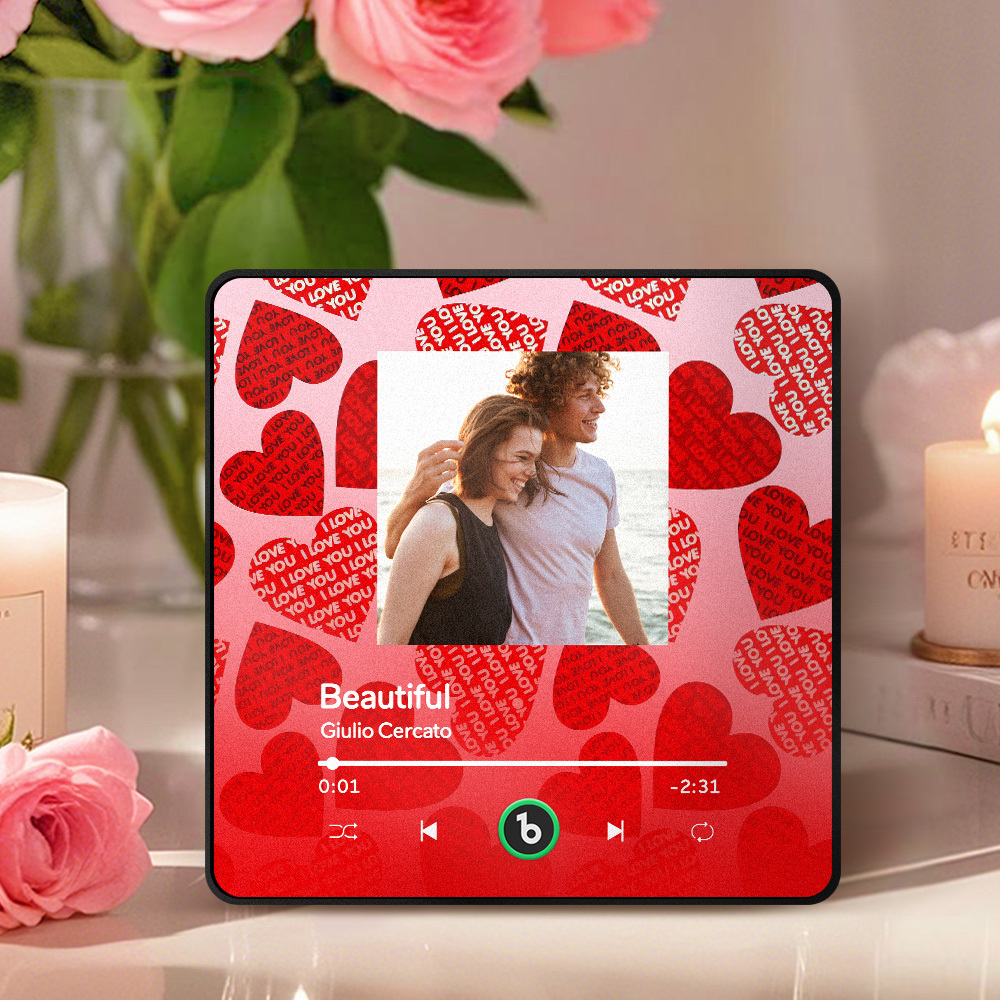Personalized Music Fridge Magnet Pink Valentine Gift Album Fridge Magnet Music Wall Photo Sticker Music Movement That Can Be Played Gift for Couple - MyPhotoSocksAu