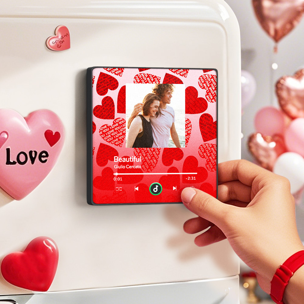 Personalized Music Fridge Magnet Pink Valentine Gift Album Fridge Magnet Music Wall Photo Sticker Music Movement That Can Be Played Gift for Couple - MyPhotoSocksAu