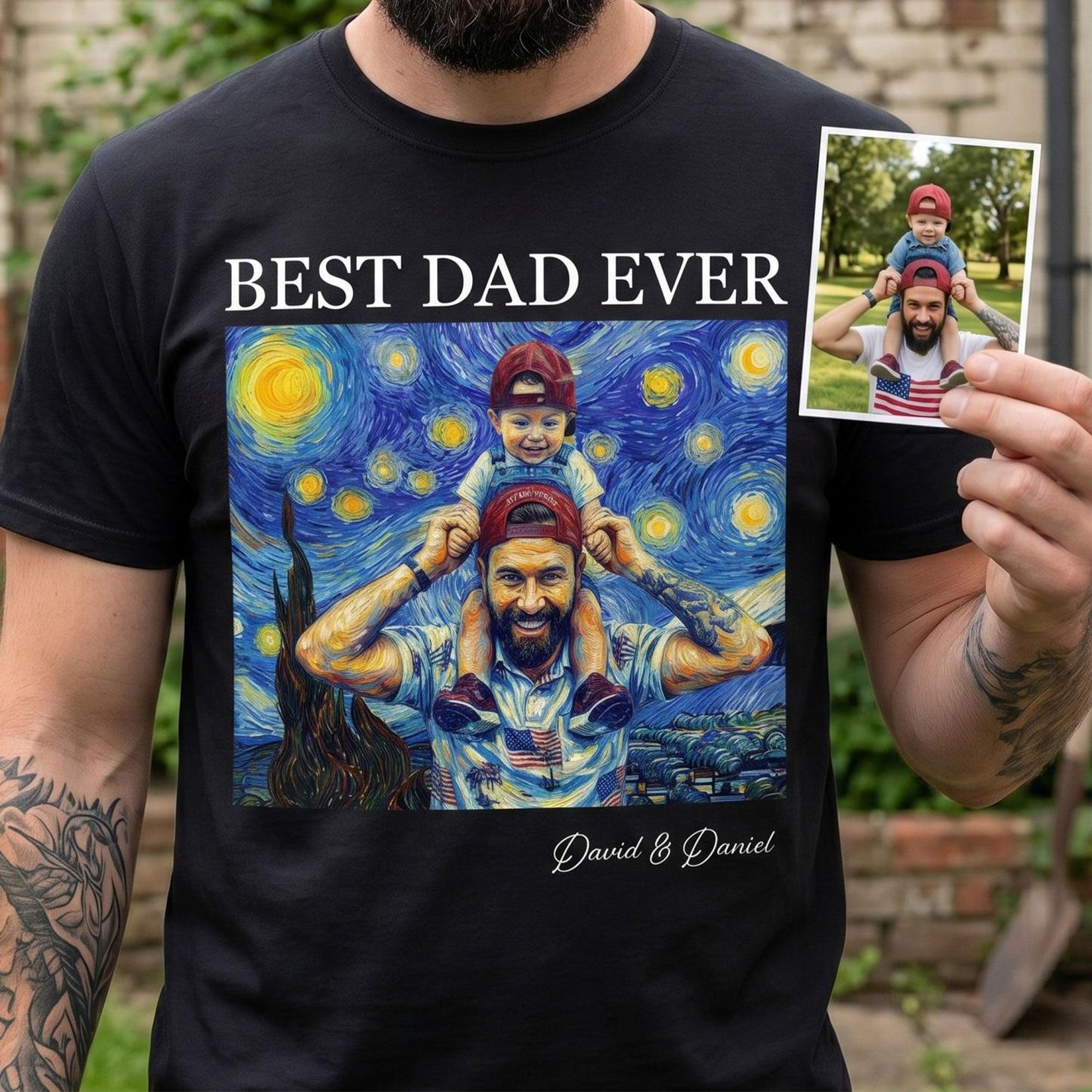 Best Dad Ever Van Gogh Art Father's Day Gift For Dad, Husband, Grandpa - Personalized Shirt - MyPhotoSocksAu